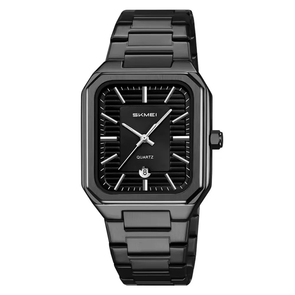 SKMEI 9373 Stainless Steel Strap Quartz Watch with Calendar Function Business Men Analog Display Wristwatch - Black+Black - 1