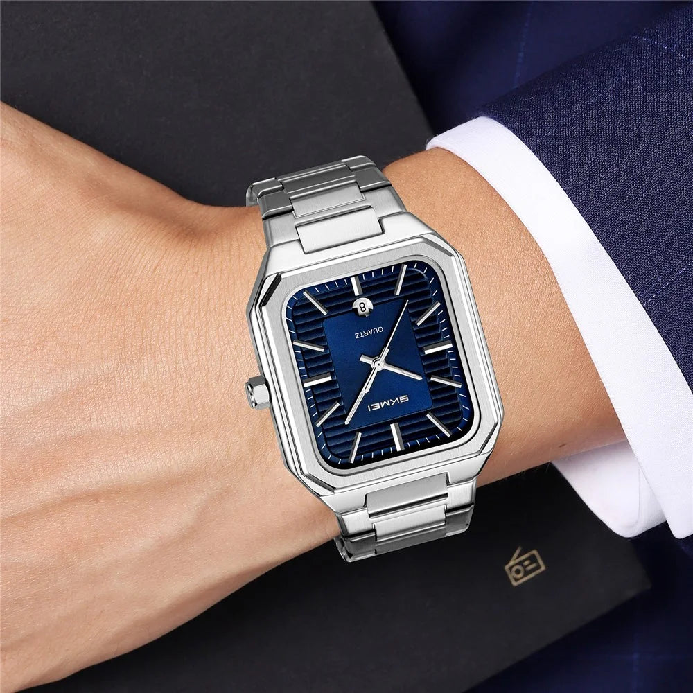 SKMEI 9373 Stainless Steel Strap Quartz Watch with Calendar Function Business Men Analog Display Wristwatch - Black+Black - 6