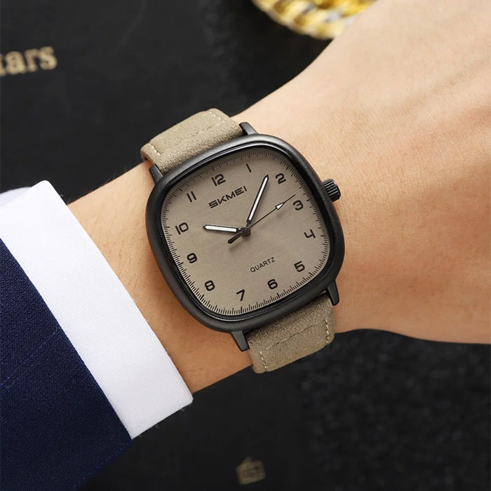 SKMEI 2586 Retro Wristwatch Analog Display Quartz Watch with Genuine Cow Leather Strap - Black Case+Black Strap - 2