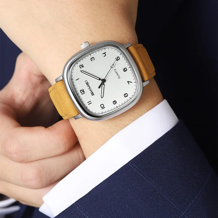 SKMEI 2586 Retro Wristwatch Analog Display Quartz Watch with Genuine Cow Leather Strap - Black Case+Black Strap - 3
