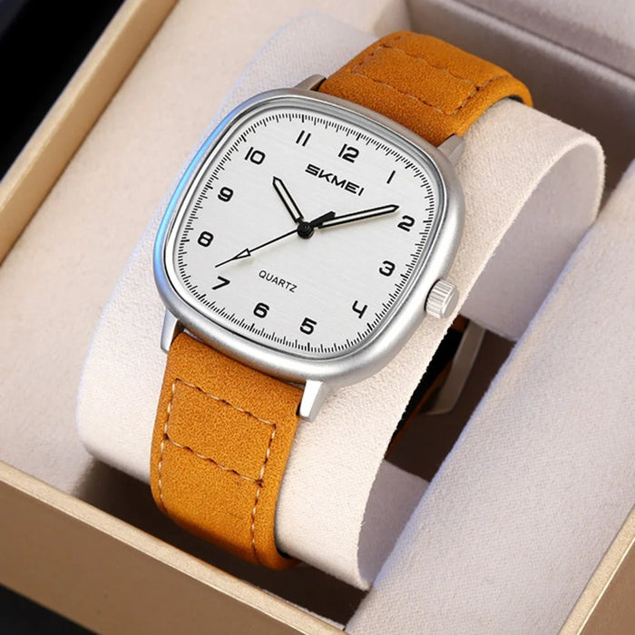SKMEI 2586 Retro Wristwatch Analog Display Quartz Watch with Genuine Cow Leather Strap - Black Case+Black Strap - 4