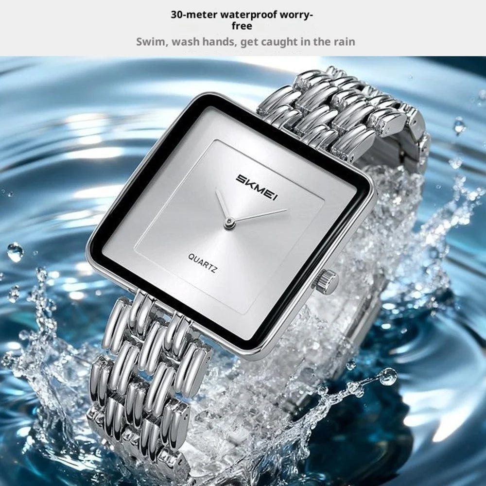 SKMEI 2562 Fashion Square Dial Analog Display Quartz Watch Stainless Steel Strap Wristwatch for Women - Black - 3