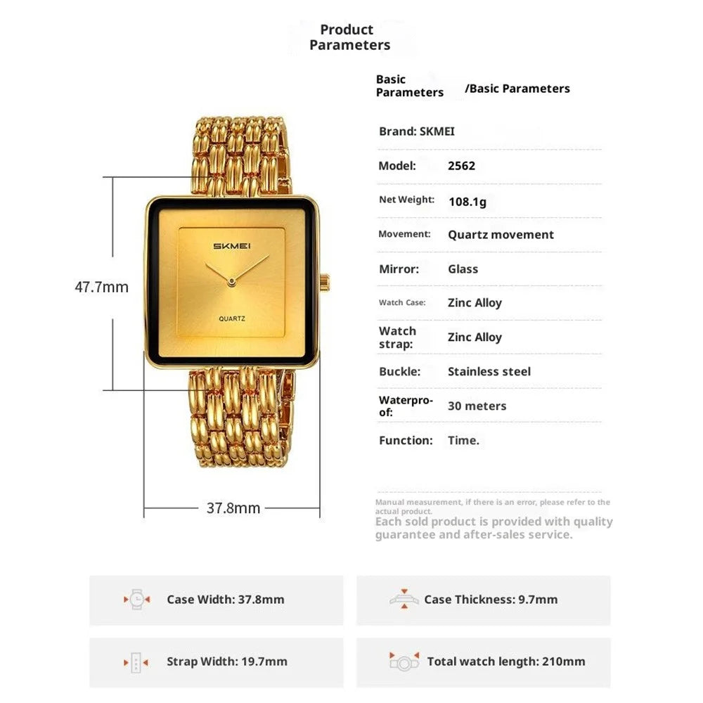 SKMEI 2562 Fashion Square Dial Analog Display Quartz Watch Stainless Steel Strap Wristwatch for Women - Black - 7