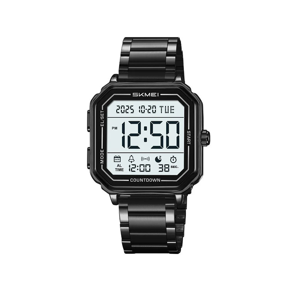 SKMEI 2559 Date Display Electronic Watch with EL Backlight Stainless Steel Strap Digital Wristwatch - Black Case - 1