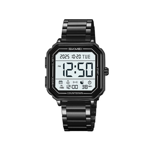 SKMEI 2559 Date Display Electronic Watch with EL Backlight Stainless Steel Strap Digital Wristwatch - Black Case - 1