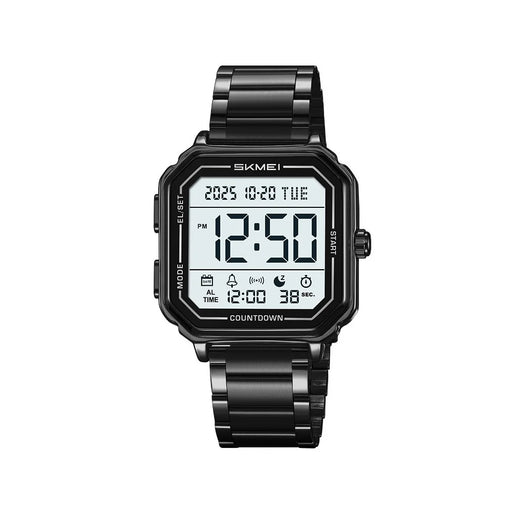 SKMEI 2559 Date Display Electronic Watch with EL Backlight Stainless Steel Strap Digital Wristwatch - Black Case - 1