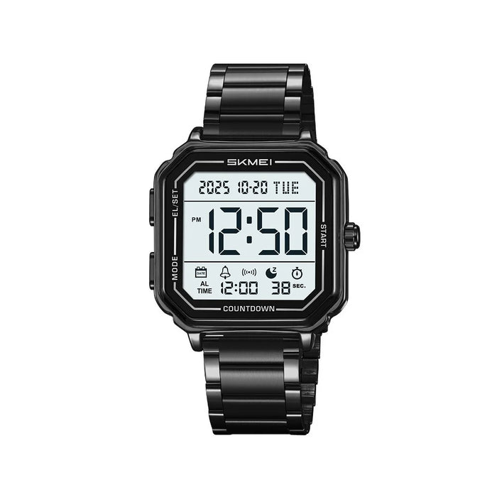 SKMEI 2559 Date Display Electronic Watch with EL Backlight Stainless Steel Strap Digital Wristwatch - Black Case - 1