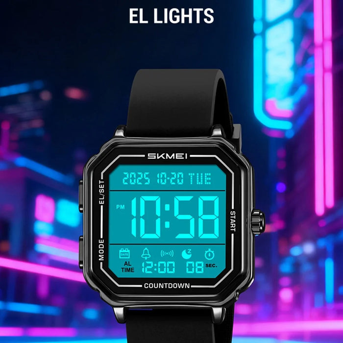 SKMEI 2559 Date Display Electronic Watch with EL Backlight Stainless Steel Strap Digital Wristwatch - Black Case - 2