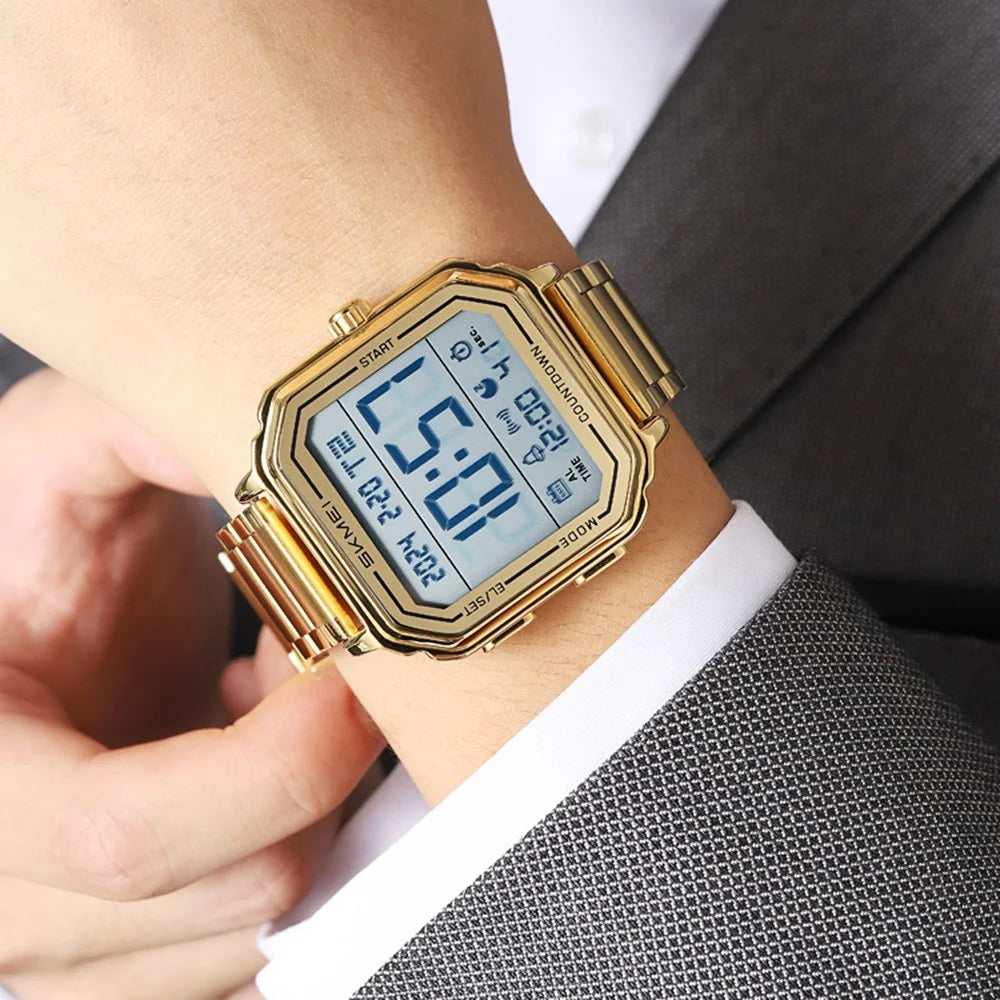 SKMEI 2559 Date Display Electronic Watch with EL Backlight Stainless Steel Strap Digital Wristwatch - Black Case - 3