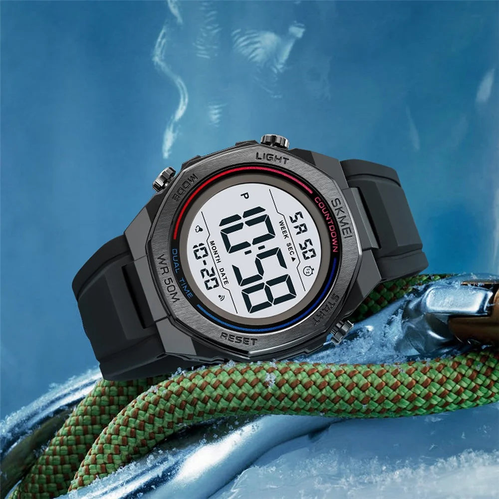 SKMEI 2513 For Men Multi-Function Digital Watch Alarm Clock Stopwatch Electronic Wristwatch with EL Backlight - Black+Black Dial - 4