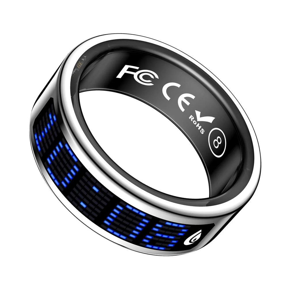 SR16 Digital Display Smart Ring Sleep Tracking Blood Oxygen Heart Rate Monitor Prayer Counter with Charging Case - Silver / Size 8 - 4