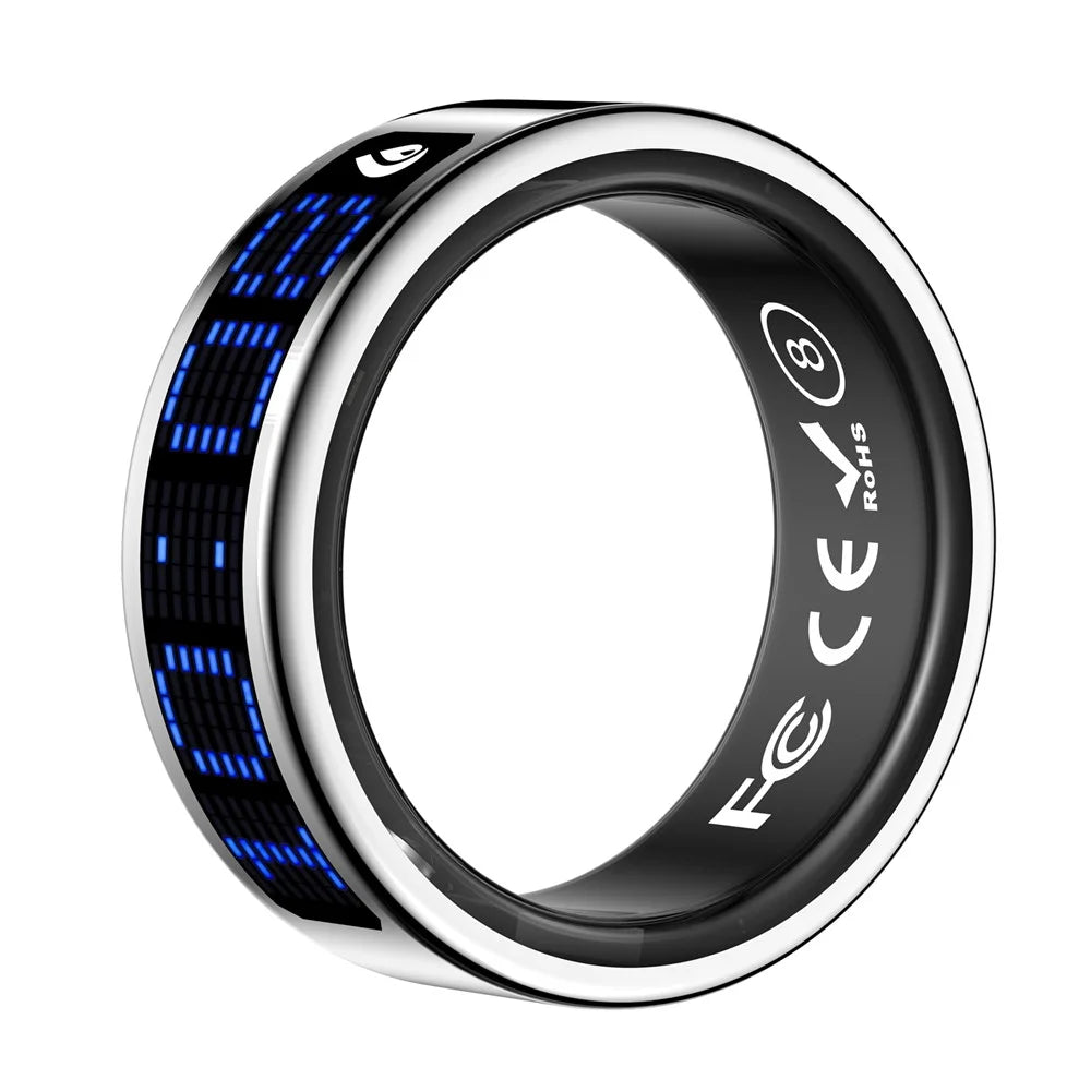 SR16 Digital Display Smart Ring Sleep Tracking Blood Oxygen Heart Rate Monitor Prayer Counter with Charging Case - Silver / Size 8 - 5
