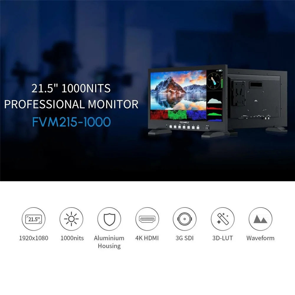 FEELWORLD FVM215-1000 21.5 Inch Professional Production Broadcast Monitor 4K UHD 3G-SDI 1000nit High Brightness Monitor - US Plug - 4