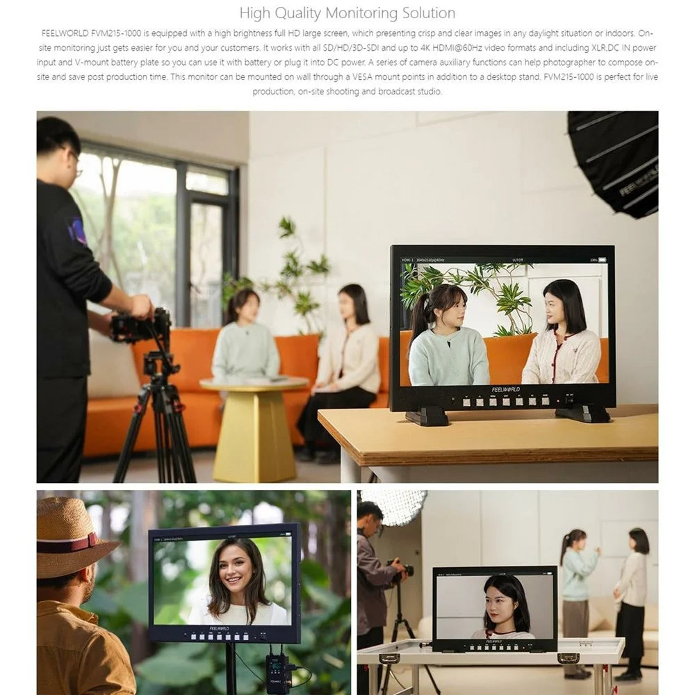 FEELWORLD FVM215-1000 21.5 Inch Professional Production Broadcast Monitor 4K UHD 3G-SDI 1000nit High Brightness Monitor - US Plug - 5