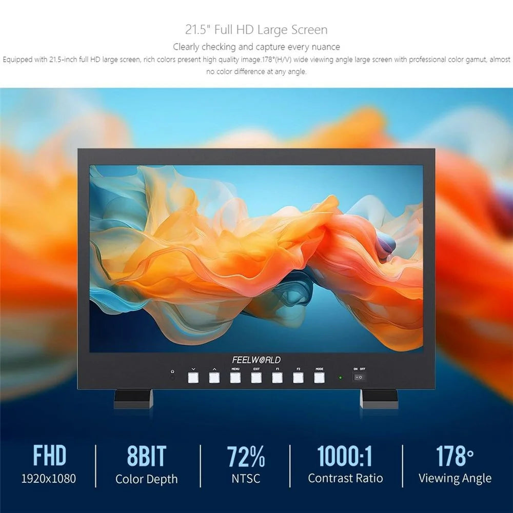 FEELWORLD FVM215-1000 21.5 Inch Professional Production Broadcast Monitor 4K UHD 3G-SDI 1000nit High Brightness Monitor - US Plug - 6