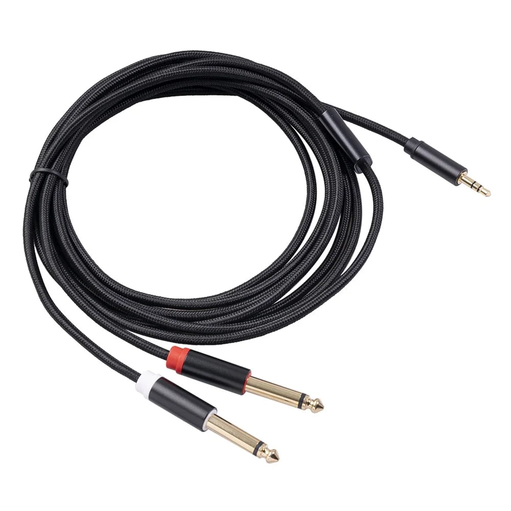 3.5mm to Double 6.35mm Aux Cable 2 Mono 6.35 Jack to 3.5 Male Audio Cable 2m for Phone to Mixer Amplifier - 1