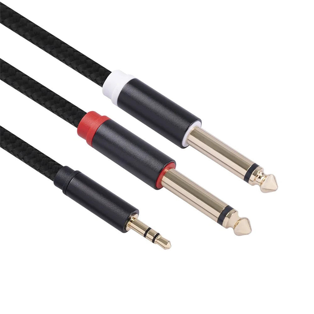 3.5mm to Double 6.35mm Aux Cable 2 Mono 6.35 Jack to 3.5 Male Audio Cable 2m for Phone to Mixer Amplifier - 2