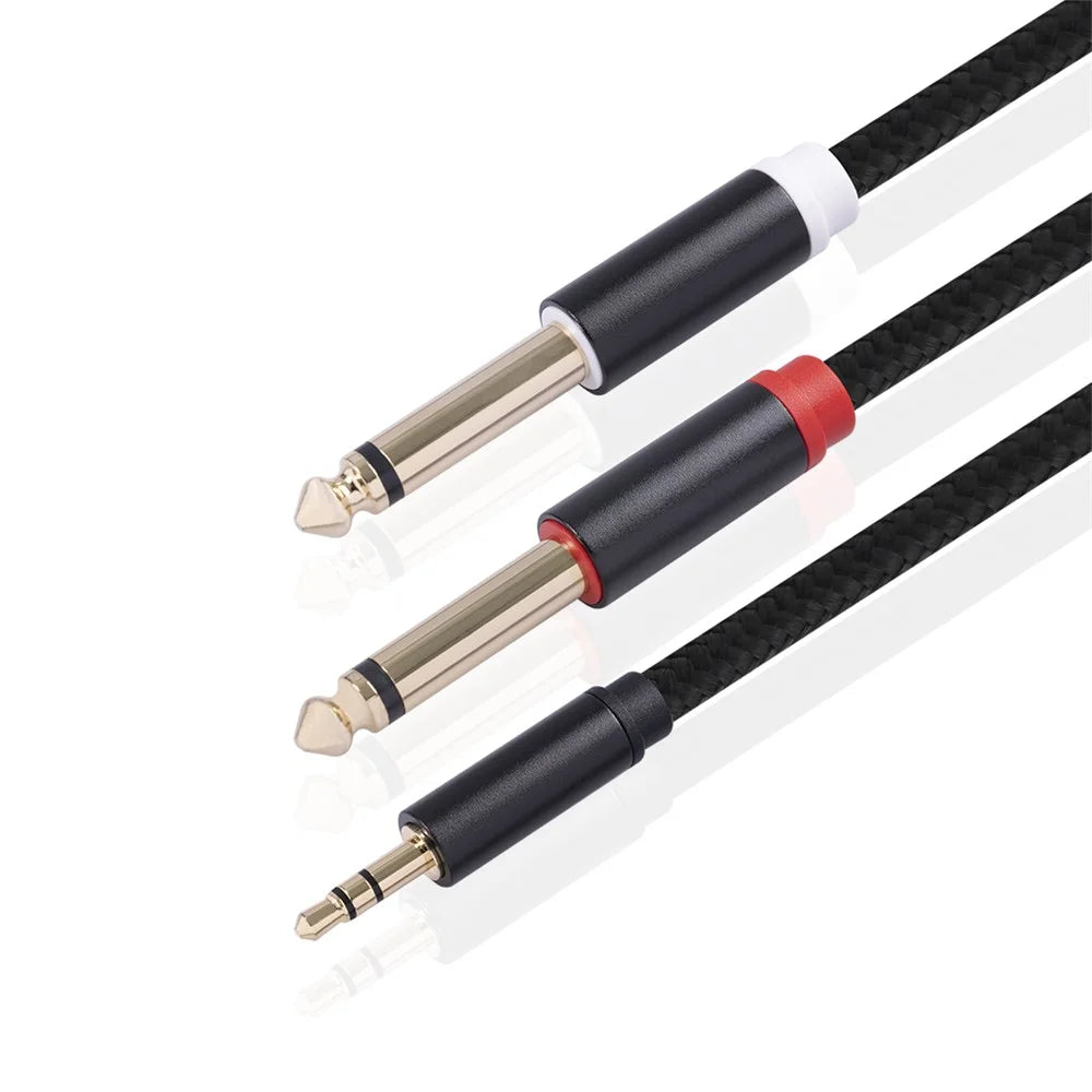 3.5mm to Double 6.35mm Aux Cable 2 Mono 6.35 Jack to 3.5 Male Audio Cable 2m for Phone to Mixer Amplifier - 5
