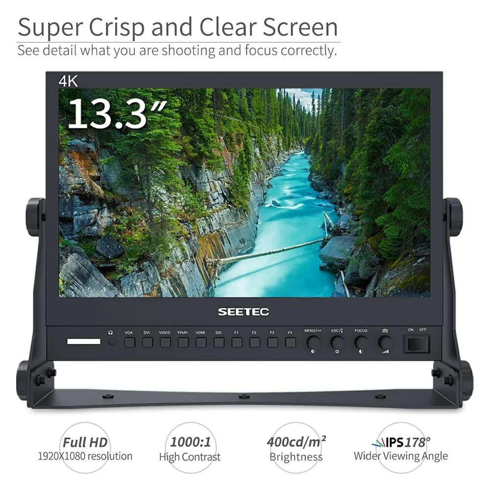 SEETEC P133-9SHD 13.3 inch 4K Broadcast Director Monitor IPS Panel HD Production Monitor Aluminum Case - US Plug - 3