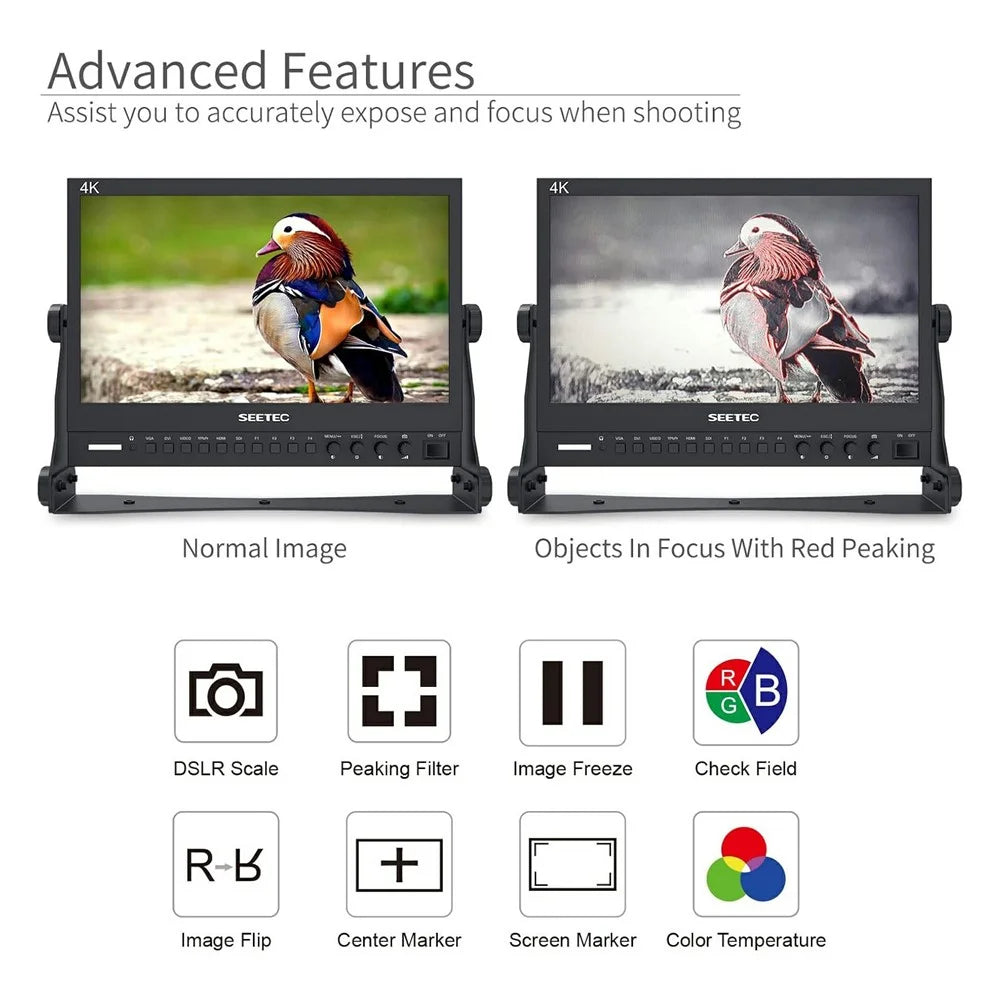SEETEC P133-9SHD 13.3 inch 4K Broadcast Director Monitor IPS Panel HD Production Monitor Aluminum Case - US Plug - 4