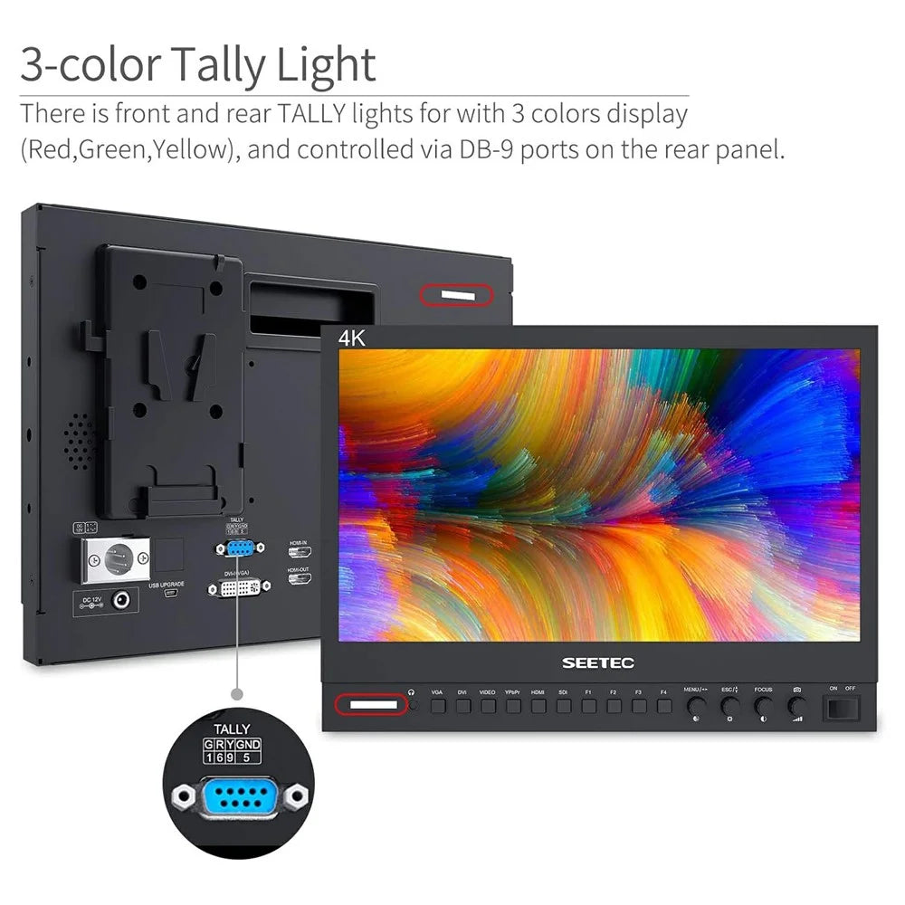 SEETEC P133-9SHD 13.3 inch 4K Broadcast Director Monitor IPS Panel HD Production Monitor Aluminum Case - US Plug - 5