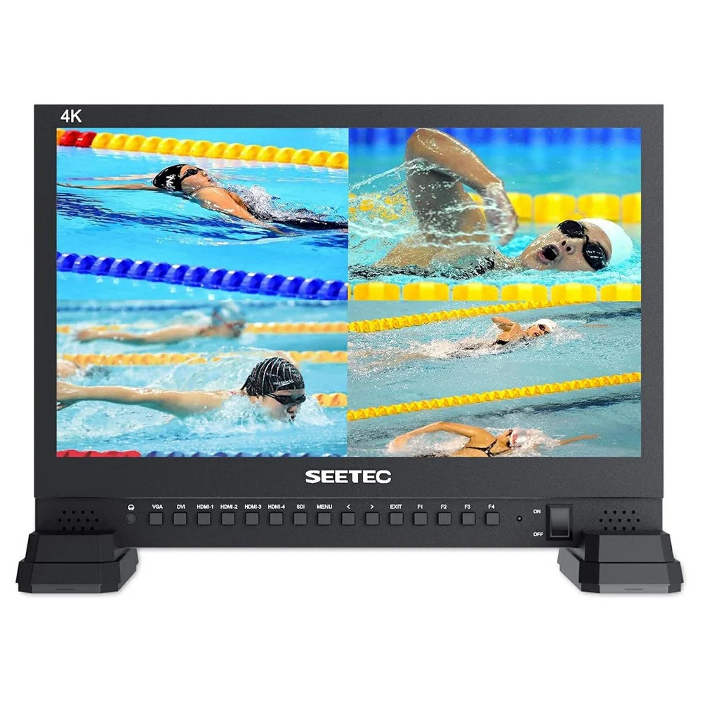 SEETEC 156-9HSD 15.6 inch 4K IPS Screen Quad Multiviewer Monitor 170° Viewing Angle HD Video Display 3 Color Tally Lights - US Plug - 1