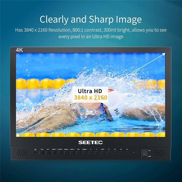 SEETEC 156-9HSD 15.6 inch 4K IPS Screen Quad Multiviewer Monitor 170° Viewing Angle HD Video Display 3 Color Tally Lights - US Plug - 7