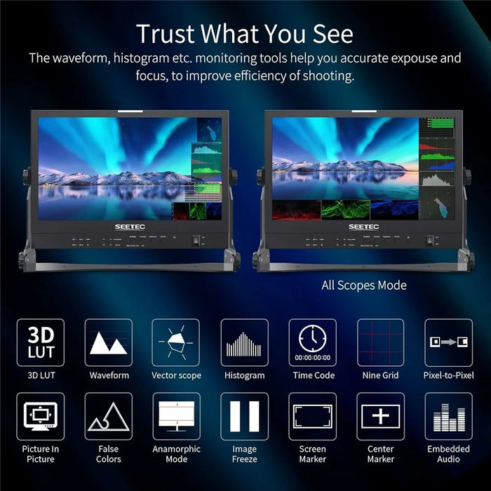 SEETEC ATEM156S 15.6 inch Broadcast Studio Monitor 4 SDI Multi-Source Display Professional Multi-Camera Monitoring - US Plug - 4