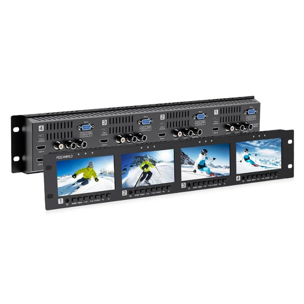 FEELWORLD Q41 4.5 inch 2RU Rack-Mount Broadcast Display 3G-SDI  /  4K HD  /  AV Quad-Screen Broadcast Multi-Viewer - US Plug - 1