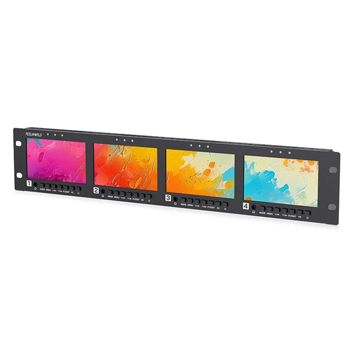 FEELWORLD Q41 4.5 inch 2RU Rack-Mount Broadcast Display 3G-SDI  /  4K HD  /  AV Quad-Screen Broadcast Multi-Viewer - US Plug - 4