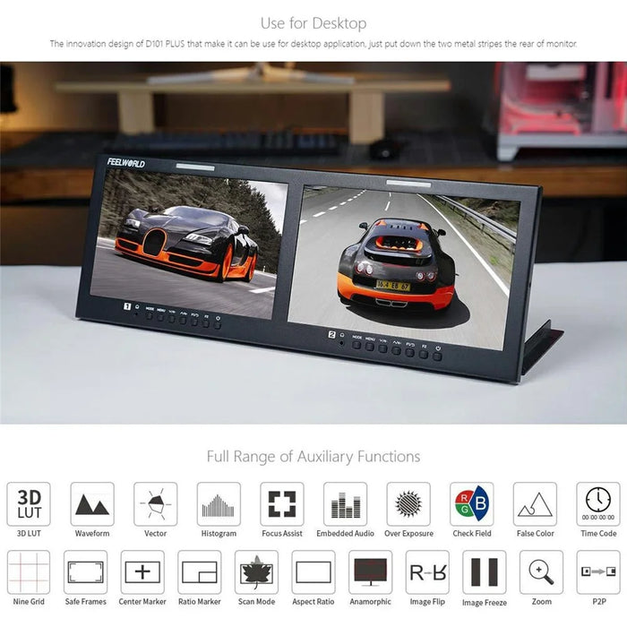 FEELWORLD D101 PLUS Dual 10.1 Inch 4RU Rack Mount Monitor 4K HD SDI 1920x1200 IPS Screen Professional Display - US Plug - 5
