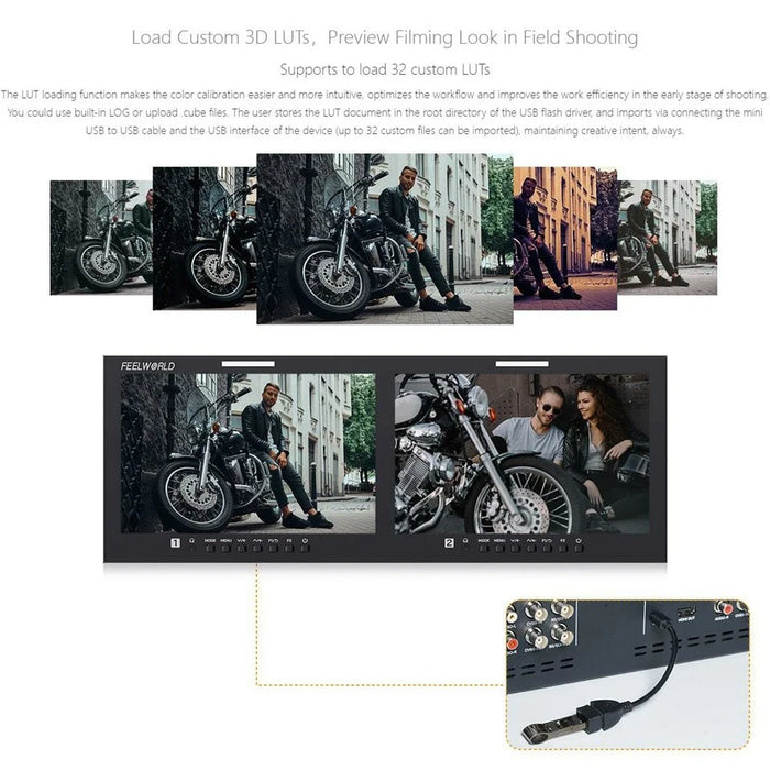 FEELWORLD D101 PLUS Dual 10.1 Inch 4RU Rack Mount Monitor 4K HD SDI 1920x1200 IPS Screen Professional Display - US Plug - 7