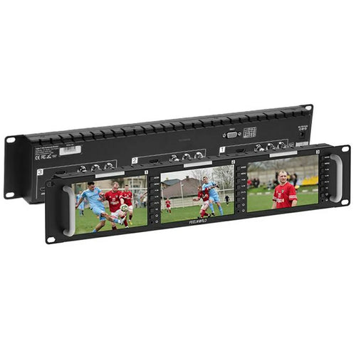 FEELWORLD T51 PLUS Triple 5.5 Inch IPS Screen SDI  /  4K HD  /  AV 2RU Rack Mount Video Monitor - US Plug - 1