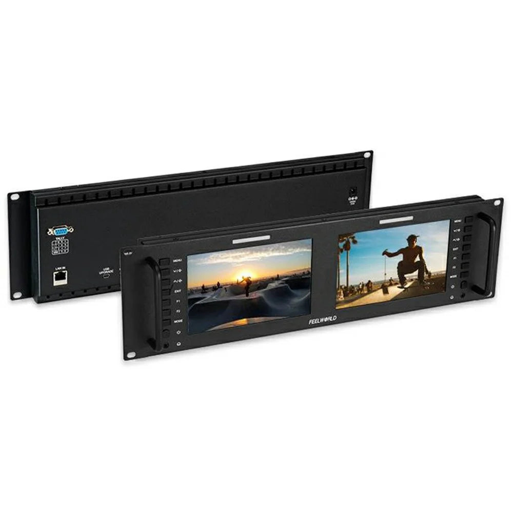 FEELWORLD D71 PLUS Dual 7 Inch IPS Screen 3RU Rack Mount Monitor 4K HD SDI 1920x1200 Broadcast Video Display - US Plug - 1