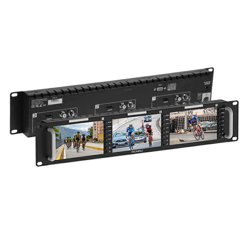 FEELWORLD T51 PLUS-H 2RU Rack Mount Triple 5.5 Inch IPS Screen FHD 4K HD AV Video Monitor - US Plug - 1