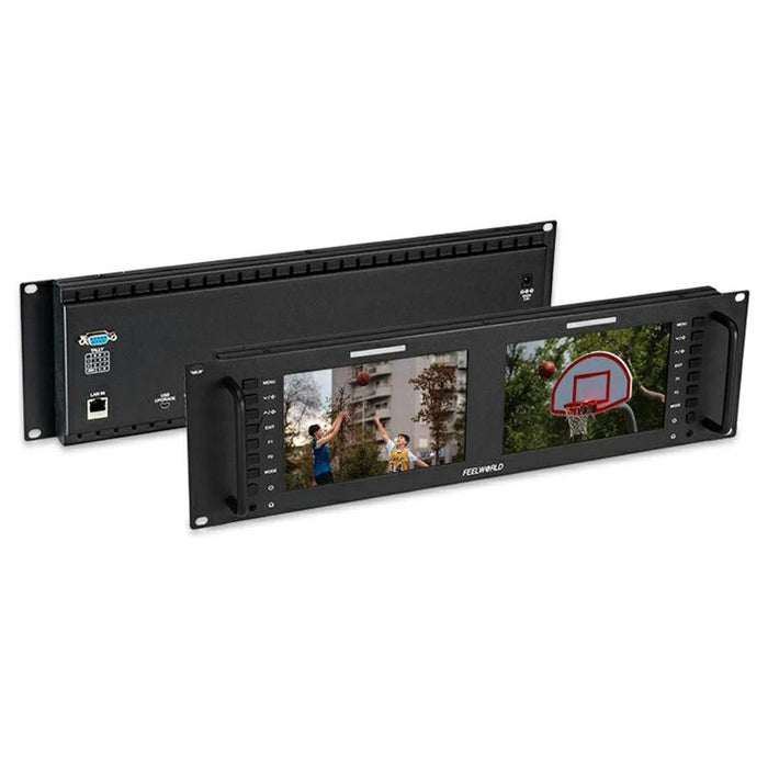 FEELWORLD D71 PLUS-H Dual 7 Inch 1920x1200 IPS Screen 3RU Rack Mount Monitor 4K HD  /  Waveform  /  Vector Scope - US Plug - 1