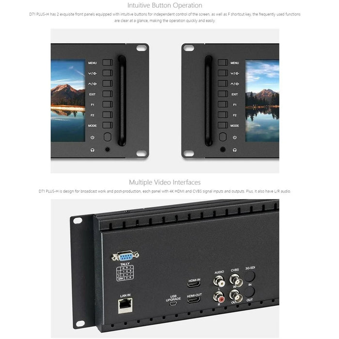 FEELWORLD D71 PLUS-H Dual 7 Inch 1920x1200 IPS Screen 3RU Rack Mount Monitor 4K HD  /  Waveform  /  Vector Scope - US Plug - 5