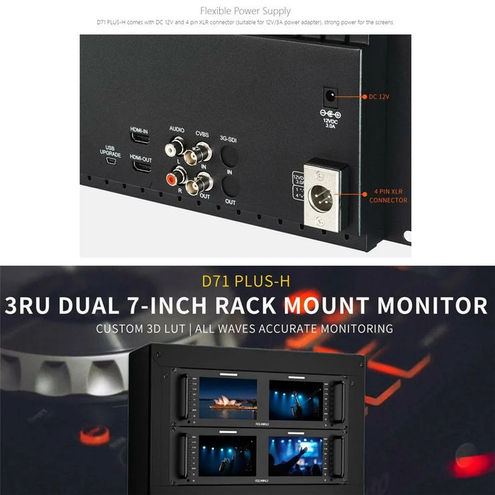 FEELWORLD D71 PLUS-H Dual 7 Inch 1920x1200 IPS Screen 3RU Rack Mount Monitor 4K HD  /  Waveform  /  Vector Scope - US Plug - 6