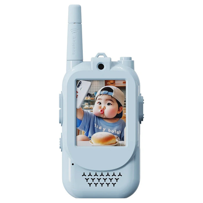 Video Walkie Talkie for Kids 2Pcs Real-Time Video Communication Long Range 150-500m Auto-Pairing Voice Effects - Blue - 1