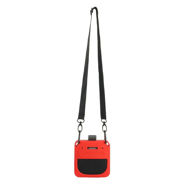 For Bose SoundLink Micro II Bluetooth-Compatible Speaker Silicone Protective Case Drop-Proof Speaker Cover with Shoulder Strap and Carabiner - Red - 1
