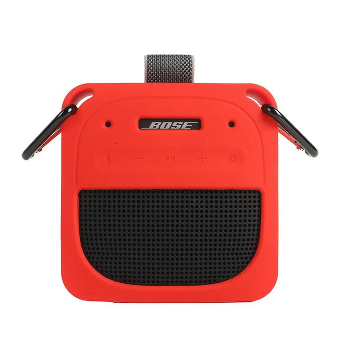 For Bose SoundLink Micro II Bluetooth-Compatible Speaker Silicone Protective Case Drop-Proof Speaker Cover with Shoulder Strap and Carabiner - Red - 3