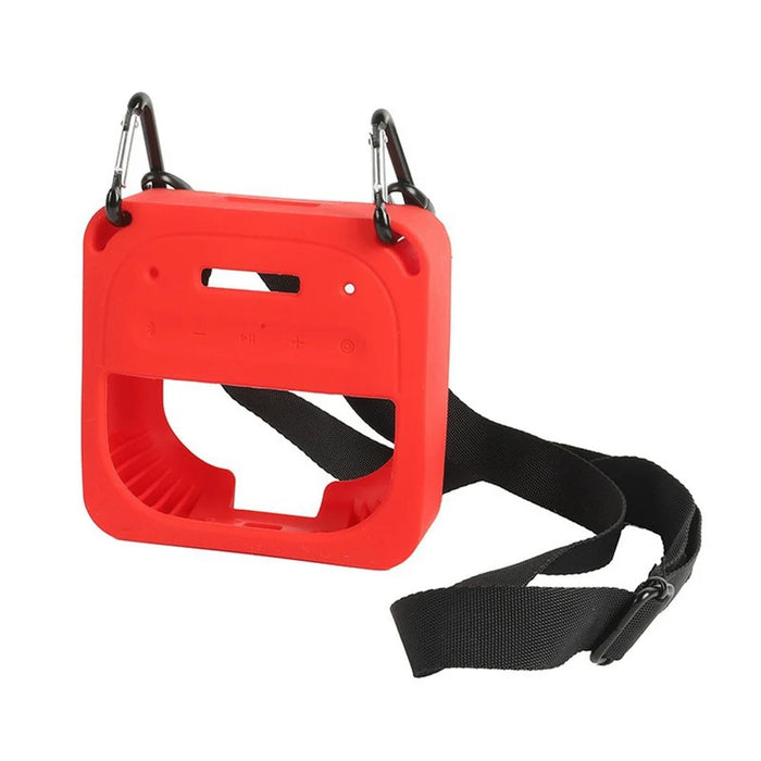 For Bose SoundLink Micro II Bluetooth-Compatible Speaker Silicone Protective Case Drop-Proof Speaker Cover with Shoulder Strap and Carabiner - Red - 6