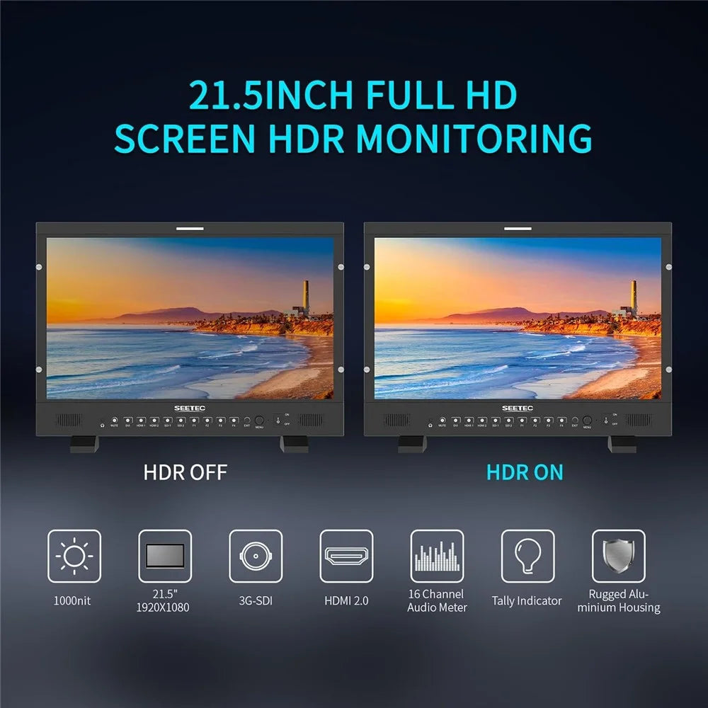 SEETEC P215 PRO 21.5 inch 1920x1080 FHD Broadcast Monitor 1000nit High Brightness IPS Monitor - US Plug - 6