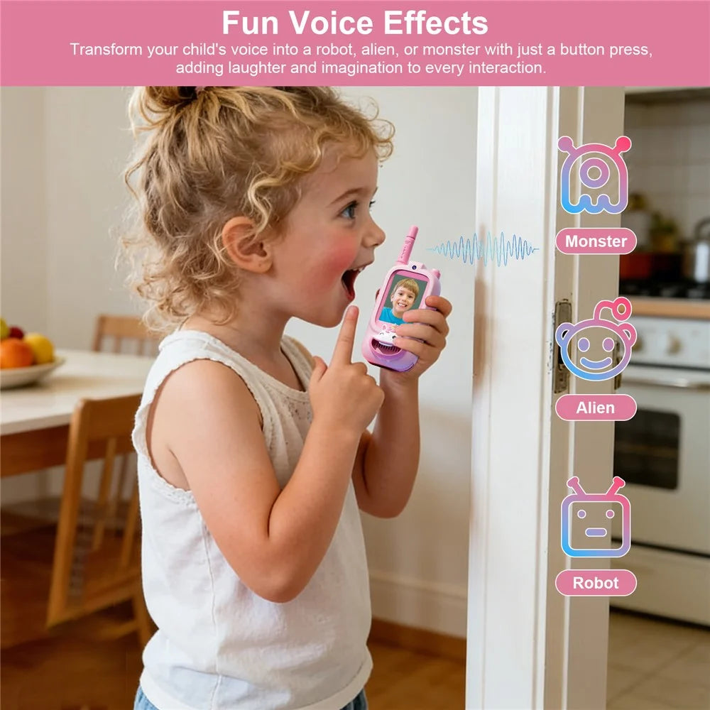 JK200 1 Pair 2.0 inch Kids Video Walkie Talkies with Cute Silicone Case Wireless Intercom Gift Indoor Outdoor Toy - Pink Unicorn + Pink Unicorn - 2