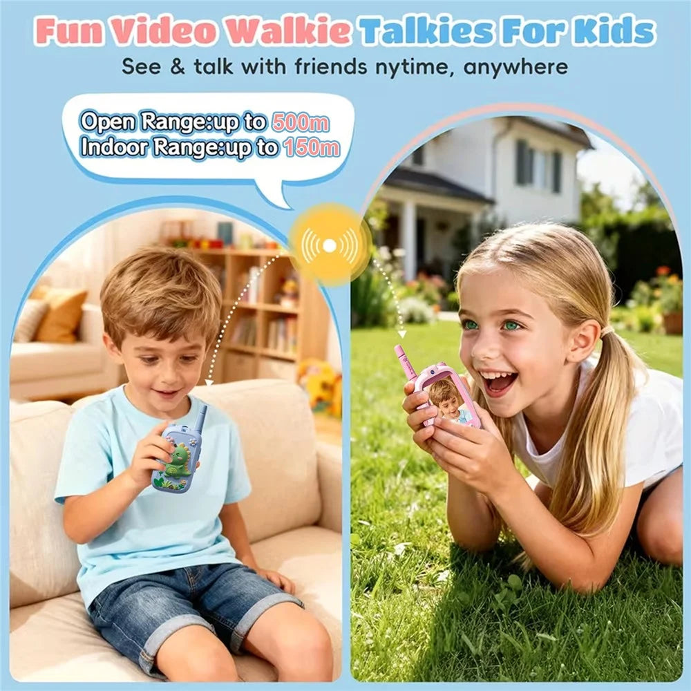 JK200 1 Pair 2.0 inch Kids Video Walkie Talkies with Cute Silicone Case Wireless Intercom Gift Indoor Outdoor Toy - Pink Unicorn + Pink Unicorn - 4