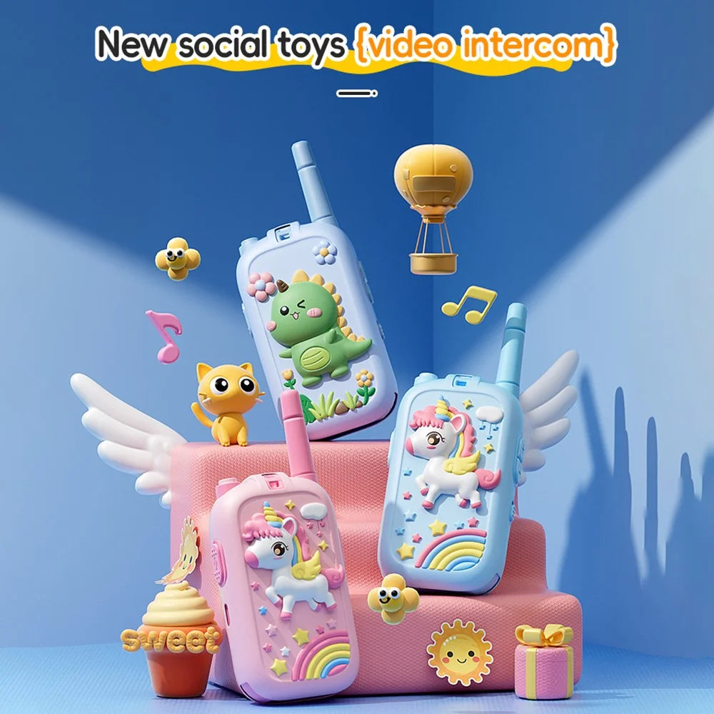 JK200 1 Pair 2.0 inch Kids Video Walkie Talkies with Cute Silicone Case Wireless Intercom Gift Indoor Outdoor Toy - Pink Unicorn + Pink Unicorn - 6