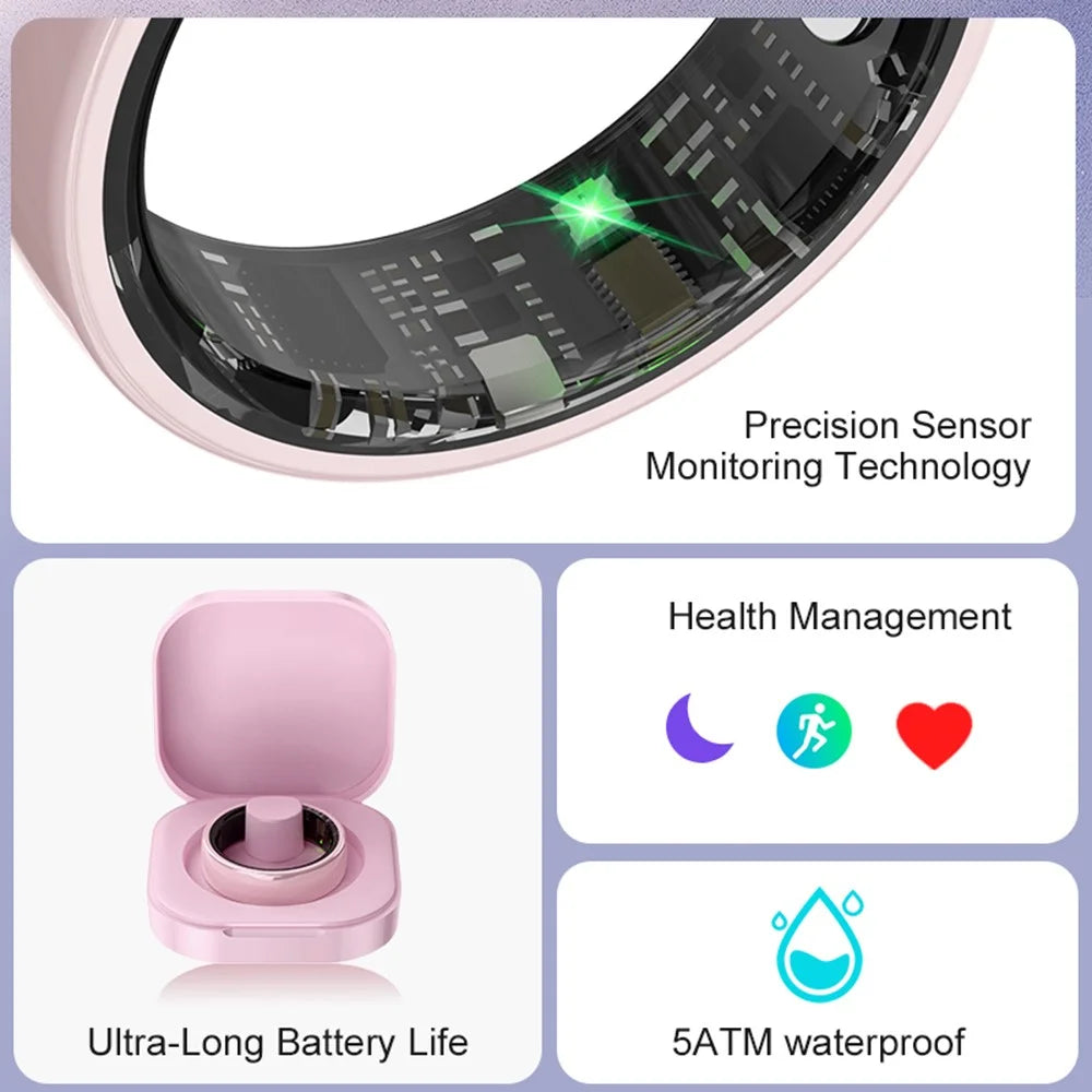 R12 5ATM Waterproof Ceramic Smart Ring with Charging Case 24H Heart Rate Blood Oxygen Sleep Monitor for Health - Black 7 - 2