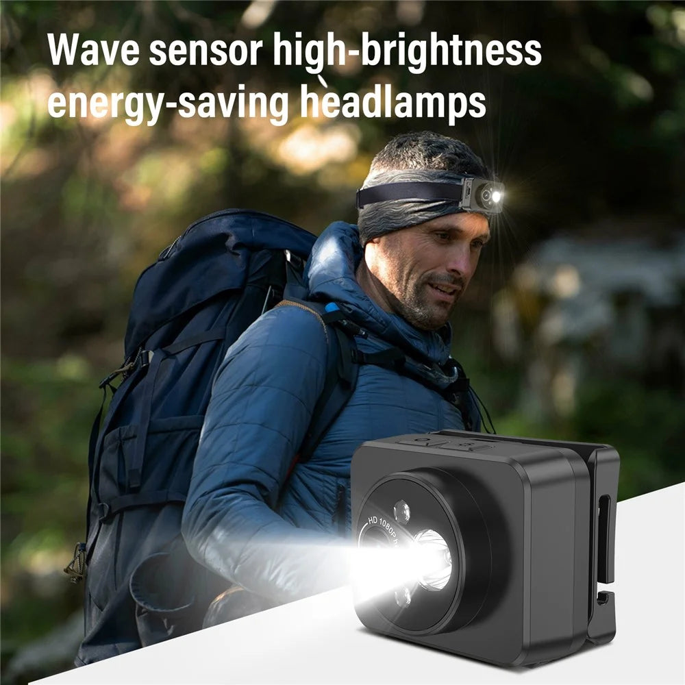 D8 Head-Mounted Light with 1080P Video Recording Gesture Sensing Bright Energy-Saving Headlamp Camera - 3