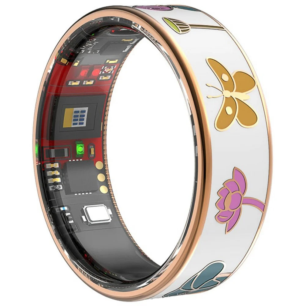 R19 IP68 Waterproof Enamel Smart Ring Heart Rate Blood Oxygen Monitor Tracking Sleep Monitor Ring with Charging Cable - No.6 - 1