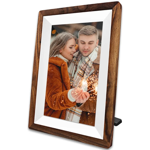 32GB 10.1 Inch Frameo Digital Photo Frame WiFi Smart Digital Picture Frame with IPS Touch Screen Wood Frame - US Plug - 1